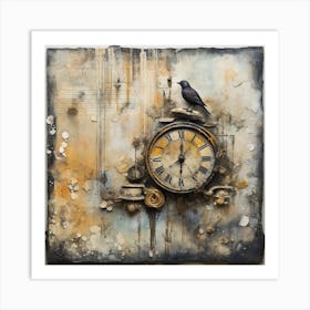 Clock And A Bird Art Print