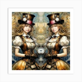 Happy Steampunk Girls Art Print