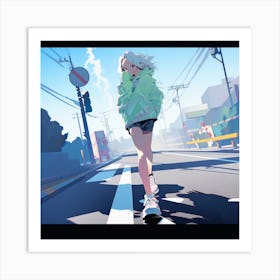 Anime Girl Walking Down The Street Art Print