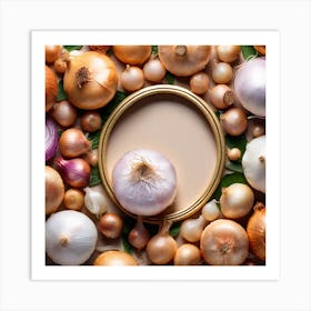 Top View Of Onions In A Frame Art Print