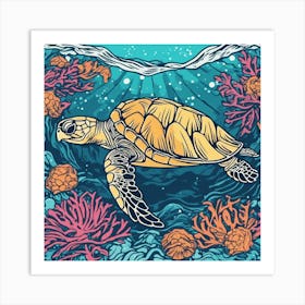 537829 Illustration Of A Sea Turtle Under The Sea, Sea Fl Xl 1024 V1 0 1 Art Print