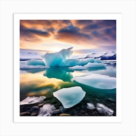 Icebergs At Sunset 29 Art Print