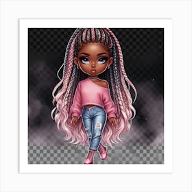 Black Girl With Pink braids Art Print