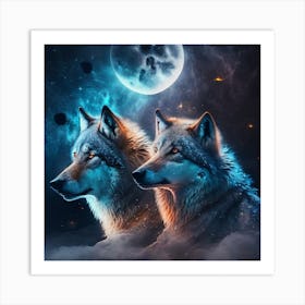 Two Wolf In The Moonlight Art Print