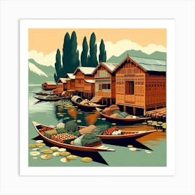 Dal Lake, Srinagar, Kashmir. Vintage  Art Print