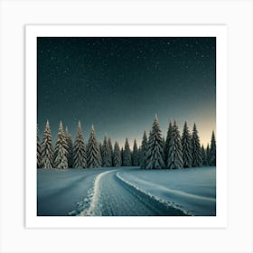 Winter Night In The Forest Art Print