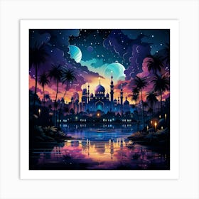 Night Sky With Palm Trees Art Print