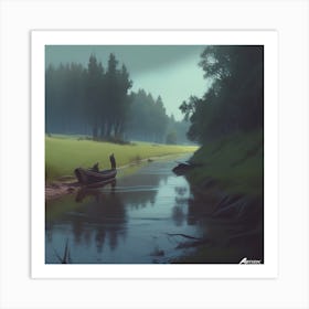 Boat In A River Art Print