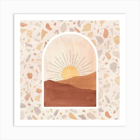 Sunset Over The Desert and terrazzo pattern Art Print