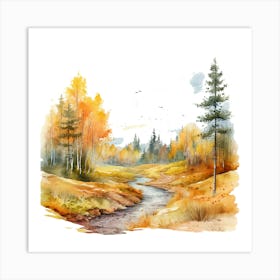 Watercolor Autumn Landscape 17 Art Print