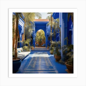 Blue Courtyard In Morocco Art Print