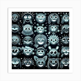 Happy Portraits In Monochrome, Made Out Of Yarn, Graphic, Bioluminescent 3 Art Print