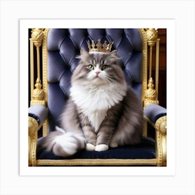 Leonardo Phoenix 09 A Majestic Fluffy Grey And White Cat Sits 1 Art Print