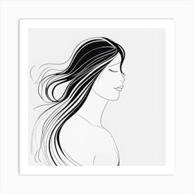 Portrait Of A Woman With Long Hair Art Print