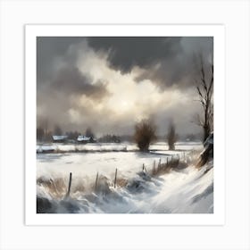 A Winter Landscape, Snow across the Countryside 4 Art Print