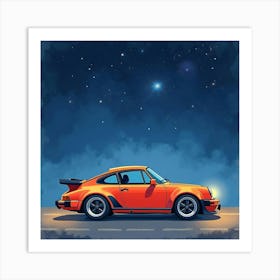 Stylish Vehicle Against A Starry Night, Watercolor Painting 1 Art Print