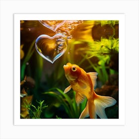 Goldfish In Water With Bubbles Art Print