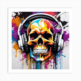 Skull With Headphones 11 Art Print