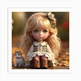 Little Girl With Cat 5 Art Print