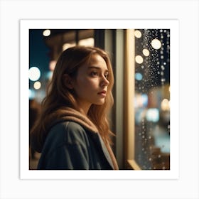 Photo Beautiful Young Woman Looking At The Shop Window At Night 0 (1) Art Print