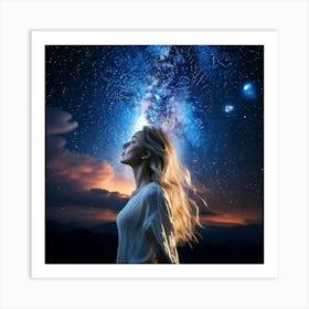 Firefly Cosmic Woman Under Vast Nightfall Sky 19519 (2) Art Print