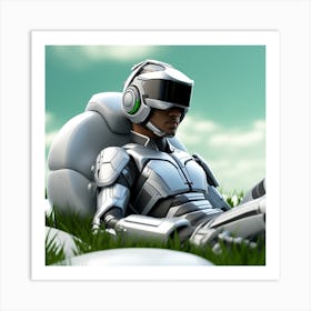 Robot Laying In The Grass 4 Art Print