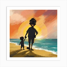 Father And Son On The Beach Art Print