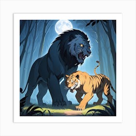 An Epic Showdown Between A Ferocious Lion A Stealthy Tiger And An Imposing Bear In The Heart Of An 462729131 Art Print