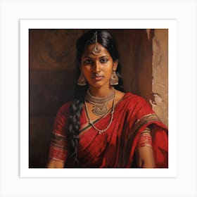 Indian Woman In Red Sari 1 Art Print