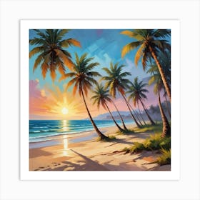 Palm Trees On The Beach Art Print 4 Art Print