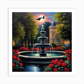 Fountain Of Roses Art Print