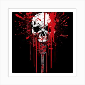 Skull With Knife Art Print