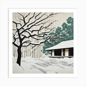 Japanese Zen Garden in Winter Series. Style of David Hockney 1 Art Print