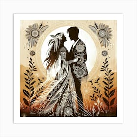 Boho art Silhouette of couple in love 2 Art Print