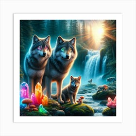 Crystal Wolves in Forest Art Print