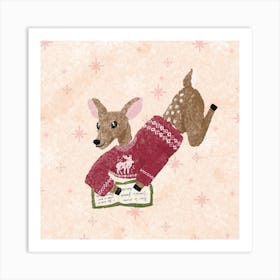 Christmas Deer reading a book Art Print