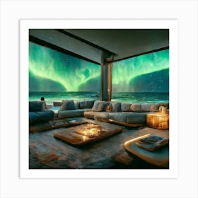 Aurora Borealis Over A Living Room Art Print