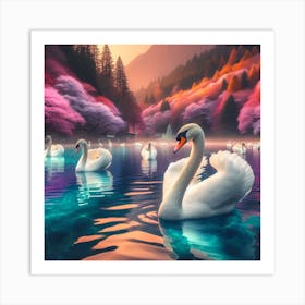 Swans In The Lake Art Print