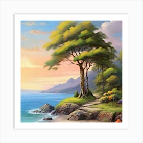 Tree By The Sea Art Print