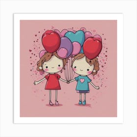 Two Girls Holding Balloons Art Print