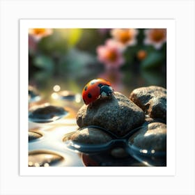 Ladybug On Rocks 1 Art Print