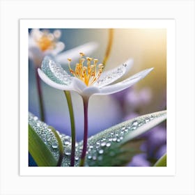 White Flower With Dew Drops Art Print