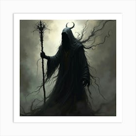 A Dark Figure Holding A Staff Of Swirling Shadows 1 Art Print