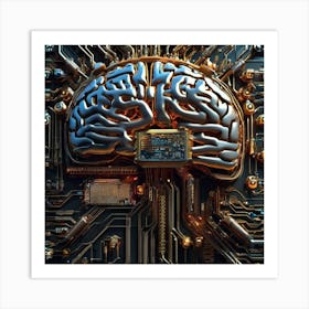 Brain On Circuit Board Art Print