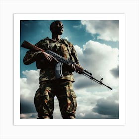 Soldier Holding An Ak-47 Art Print