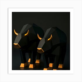 Golden Black Bulls Art Print