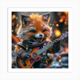 Red Fox Playing Guitar Art Print