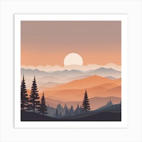 Misty mountains background in orange tone 66 Art Print