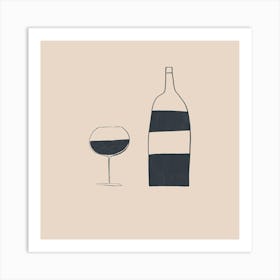 Wine Bottle And Glass Art Print