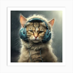 Cat With Headphones 4 Art Print